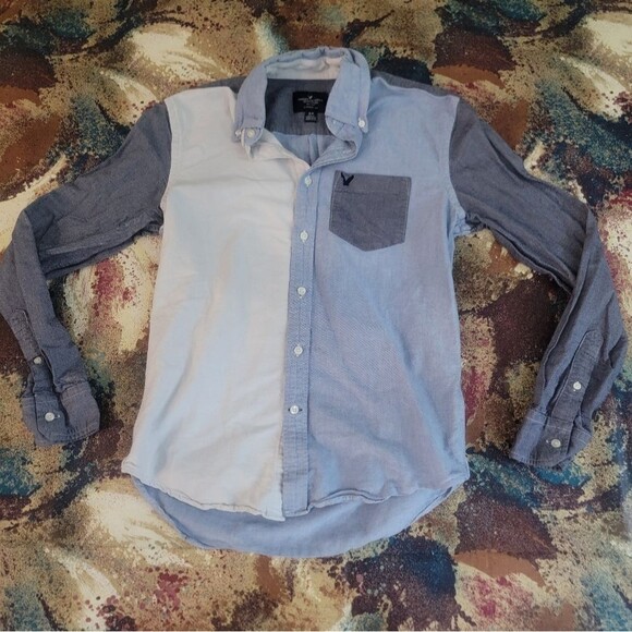 American Eagle Classic Fit Collared Shirt  Small Petit Button Up Two Tone Shirt - Picture 1 of 11